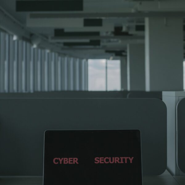 Free Laptop With Cyber Security Text on the Screen Stock Photo